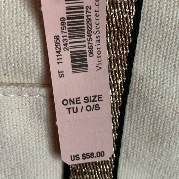 Victorias Secret Tote Beach Bag Large New Zip Canvas Cream Beige Gold Glitter - Picture 7 of 7